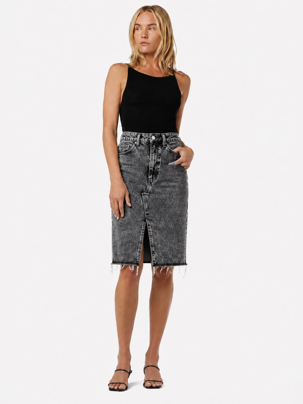 Joe’s Jeans Leah High-Waist Washed Black Denim Pencil Front Slit Skirt size 27